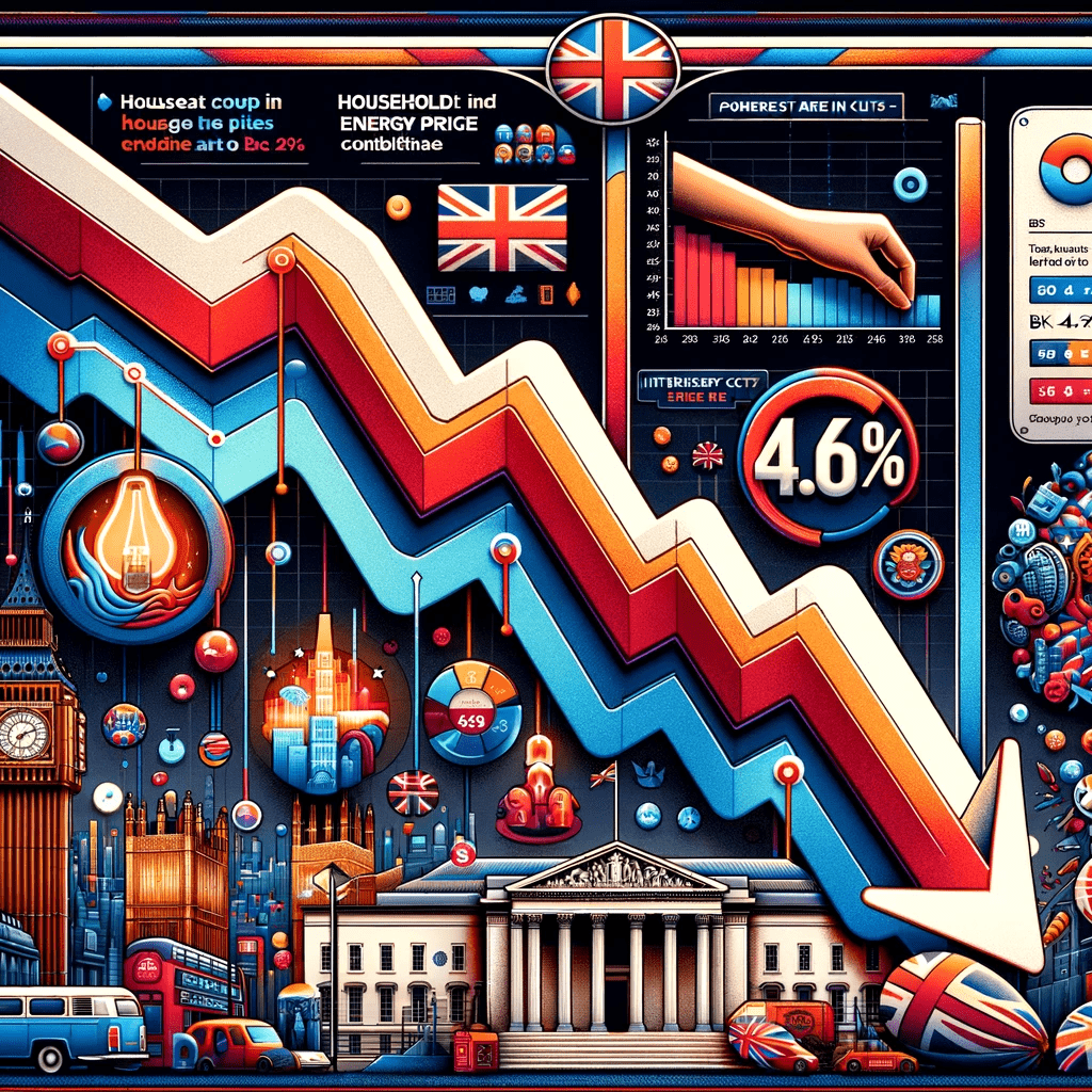 DALL·E 2023-11-16 10.47.38 - A visually engaging infographic illustrating the recent drop in the UK's inflation rate to 4.6%, lower than the expected 4.8%. The graphic includes a