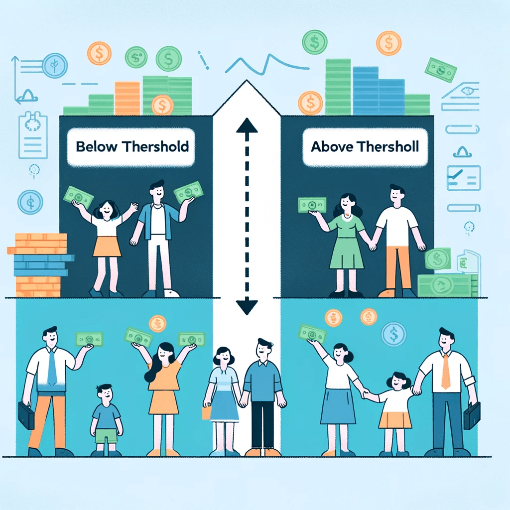 DALL·E 2023-11-19 10.19.07 - A simple and clear infographic illustrating the impact of raising the income tax threshold on individual taxpayers. The image features two distinct se