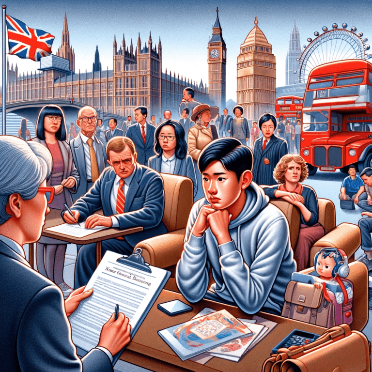 DALL·E 2023-11-19 11.42.59 - An illustration depicting the theme 'New Life, New Challenges_ Hong Kong Immigrants Facing Employment Pressure and Language Barriers in the UK.' The i